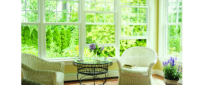 Sunroom with large windows double hung with interior panes
